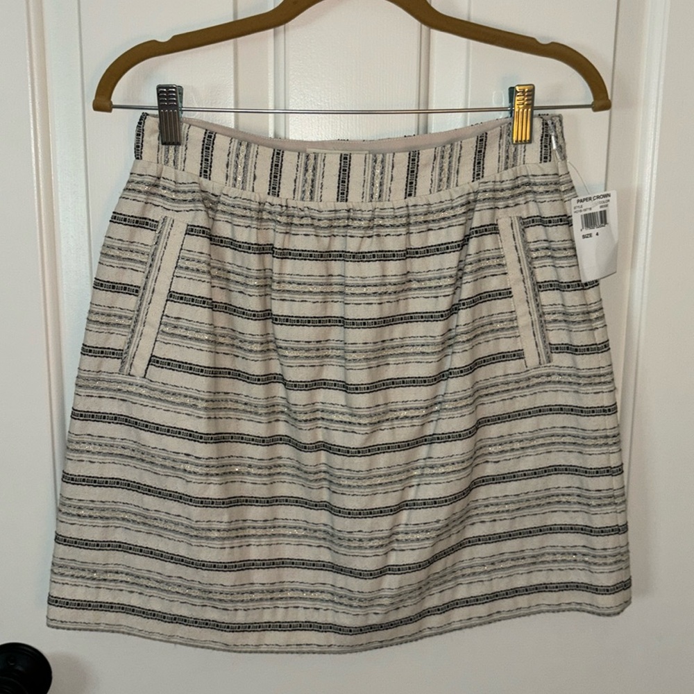 NWT Paper Crown Skirt with Pockets Ivory/Black/Metallic Size 4